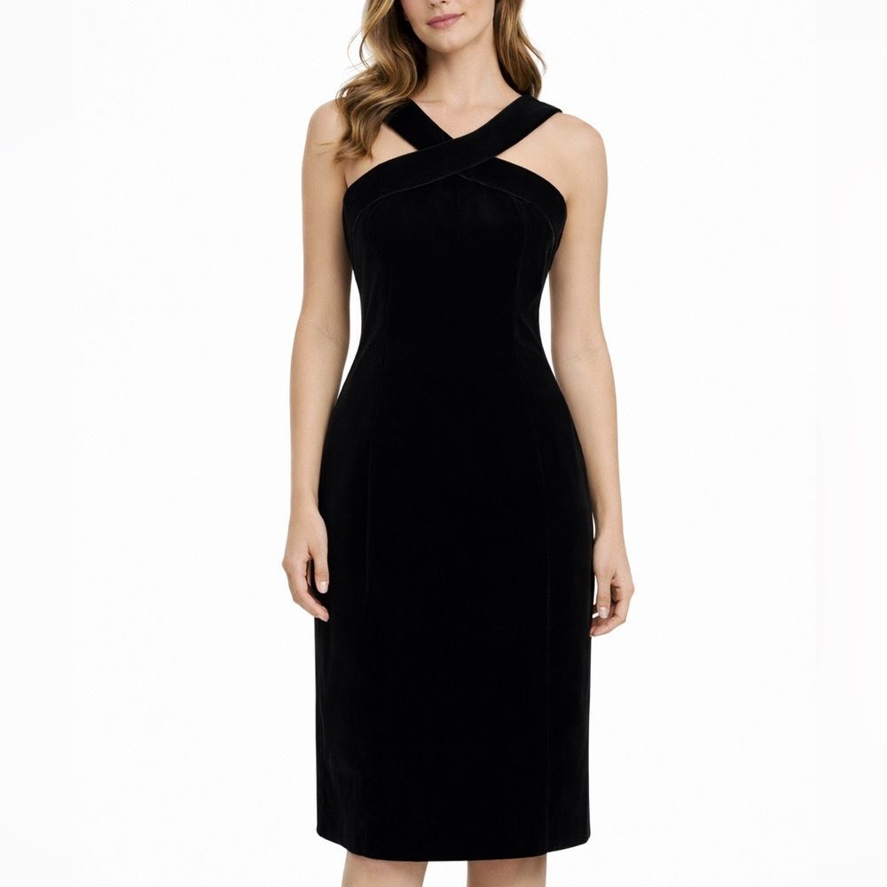 Victor Costa Velvet Midi‎ Dress Women's 12 Black Evening Cocktail Classic Chic